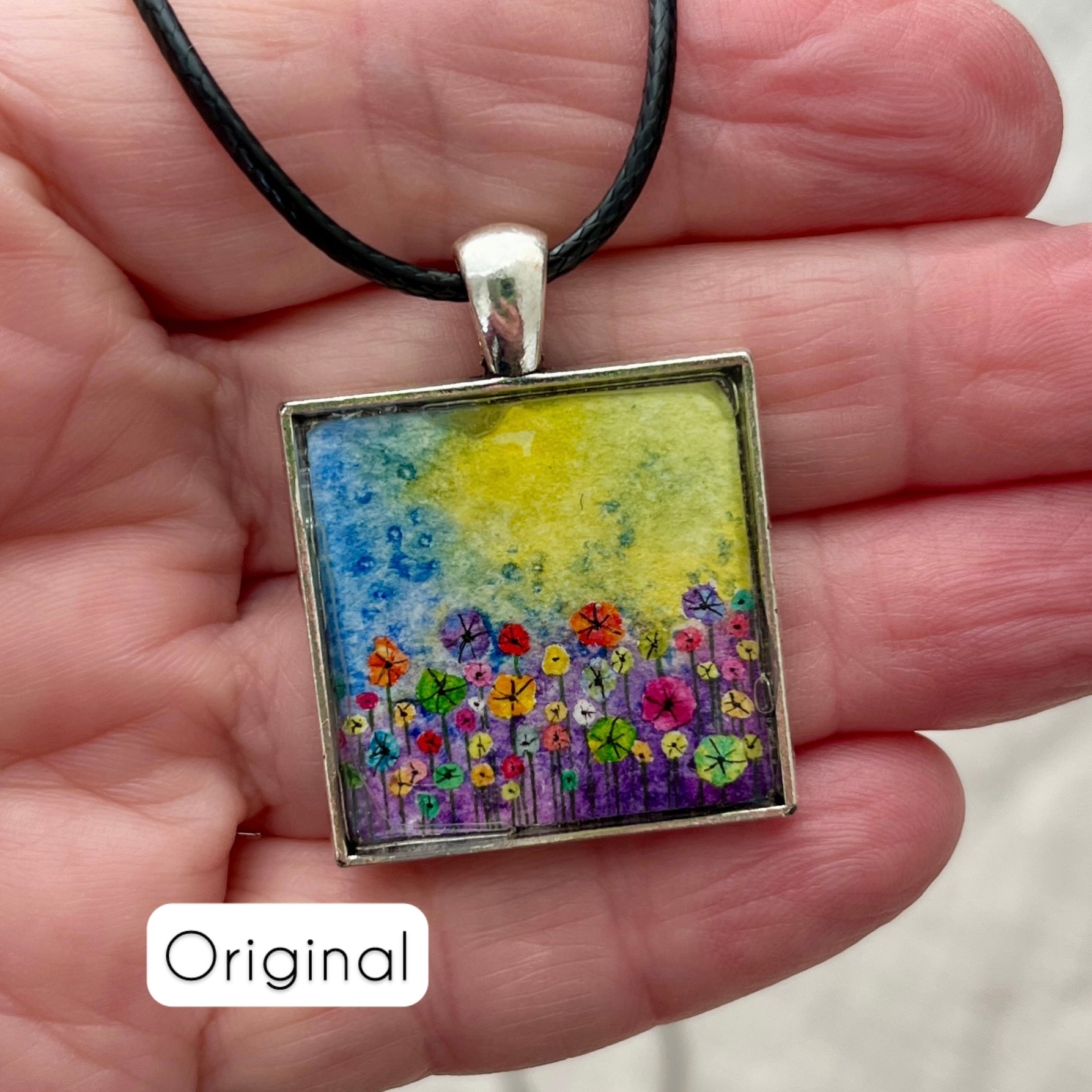 Original watercolour necklace or key ring - imperfect