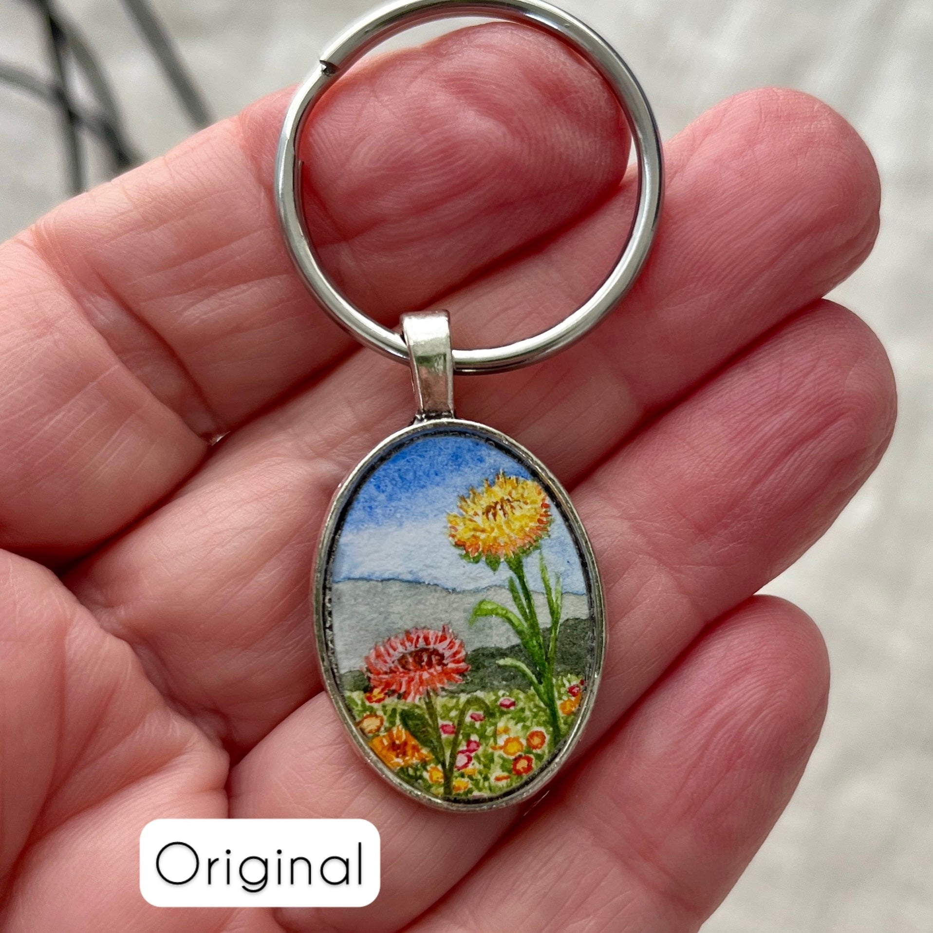 Original watercolour necklace or key ring - imperfect