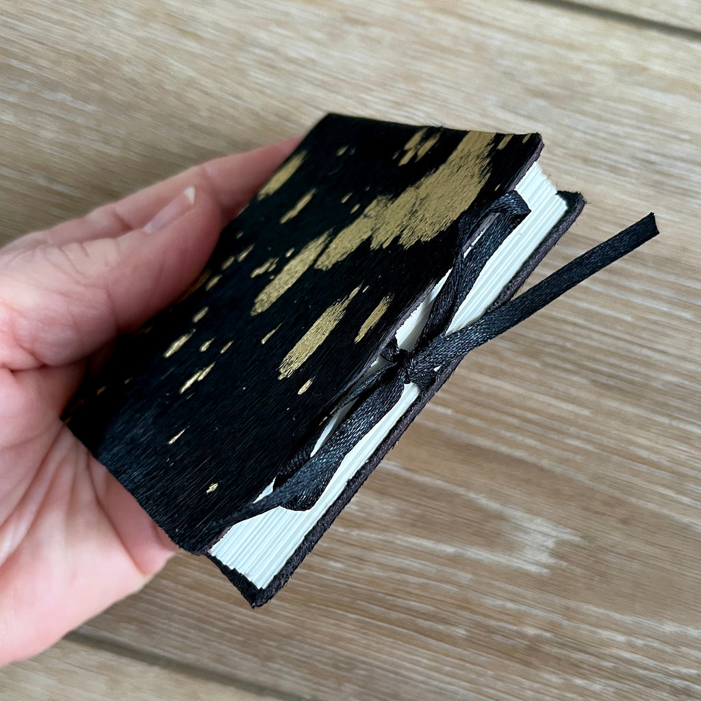 Maxi handmade journal in printed gold and black hair-on-hide - blank pages