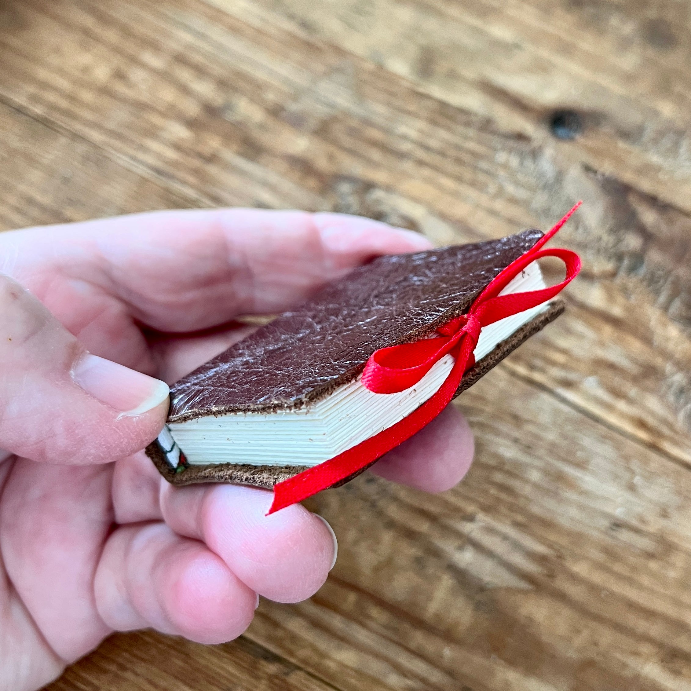 Mini handmade journal with genuine leather cover - blank pages