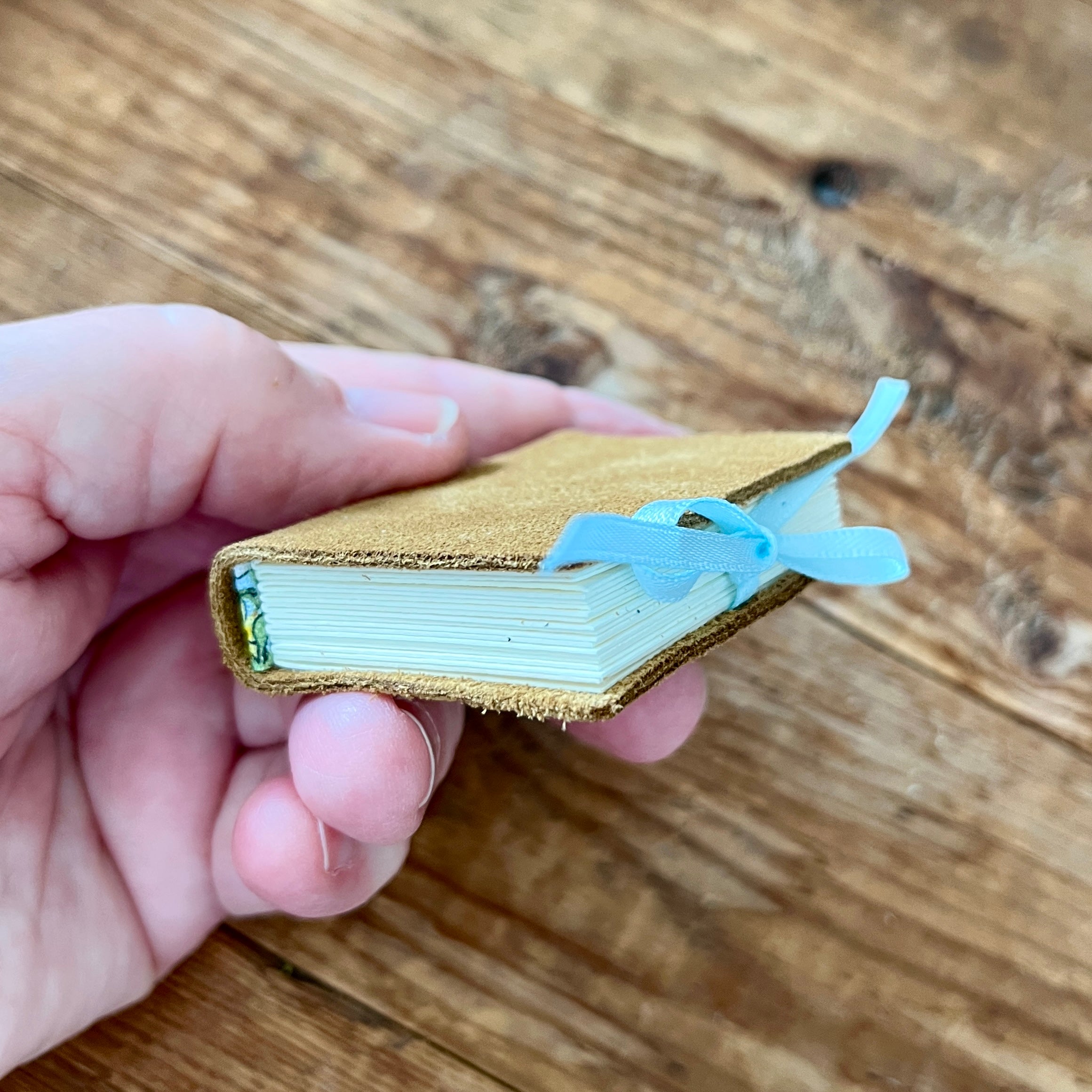 Mini handmade journal with genuine suede leather cover - blank pages