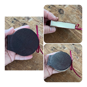 Round handmade mini journal 2.5" in burgundy genuine leather - blank pages