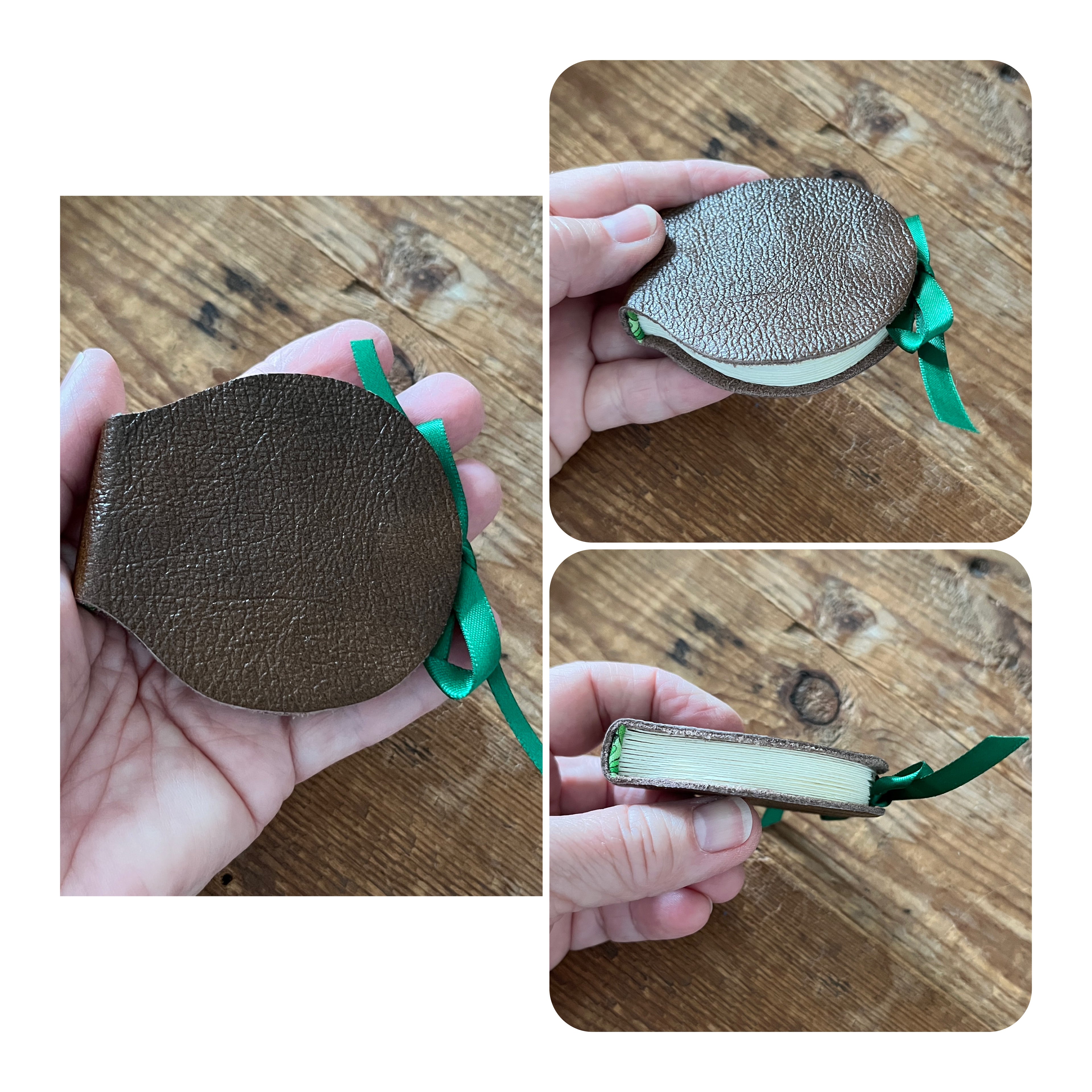Round handmade mini journal 2.5" in dark brown genuine leather - blank pages