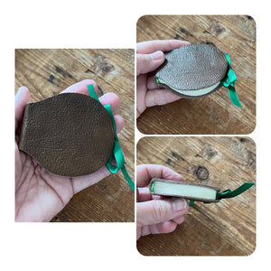 Round handmade mini journal 2.5" in dark brown genuine leather - blank pages