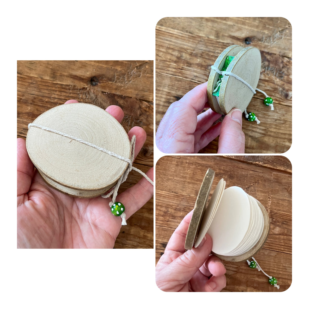 Round handmade mini journal 2.5" with wood cover - blank pages