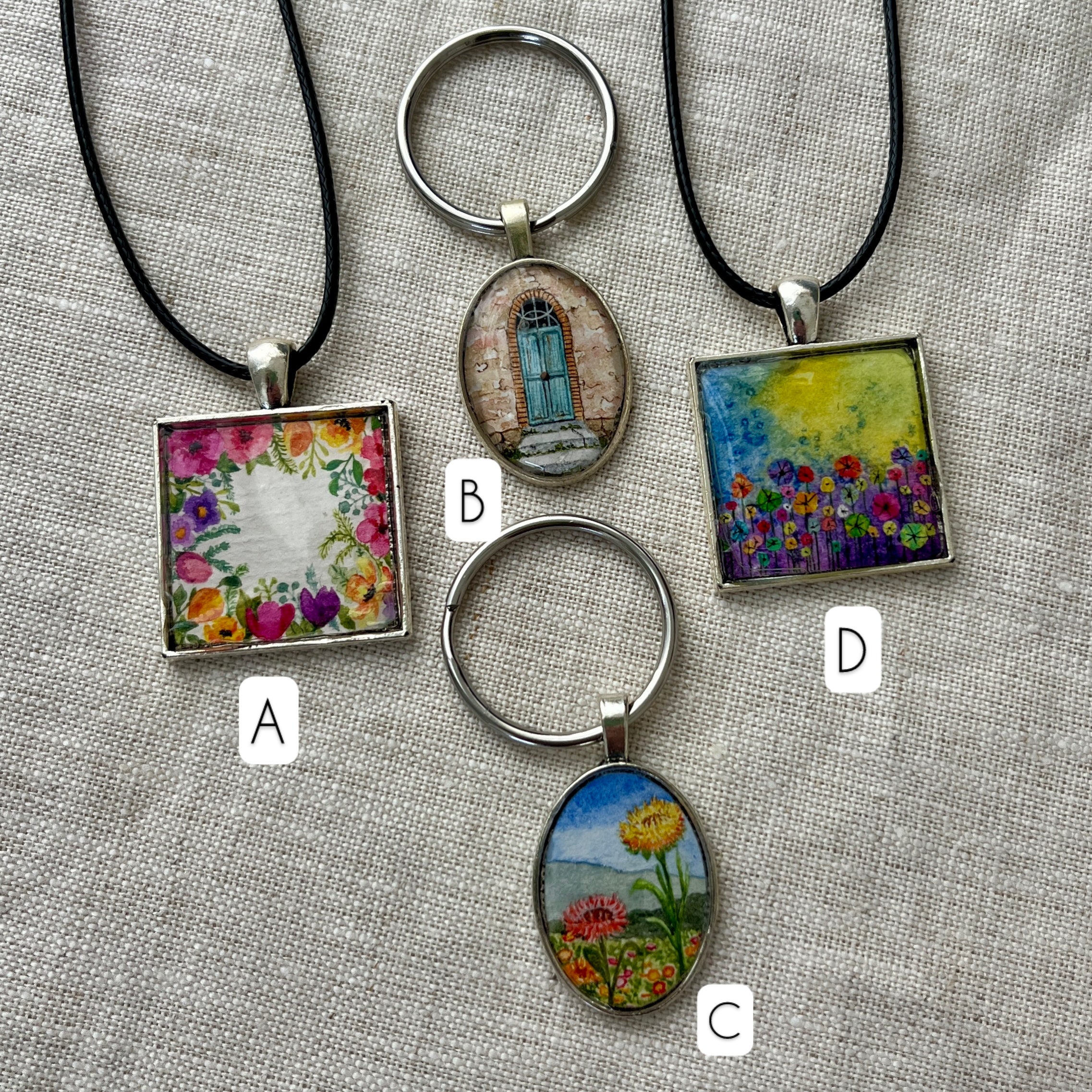 Original watercolour necklace or key ring - imperfect